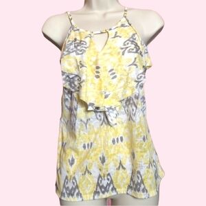 Yellow Boho Soft Lightweight Flowy Flounce Spaghetti Strap Halter Tank Top Small